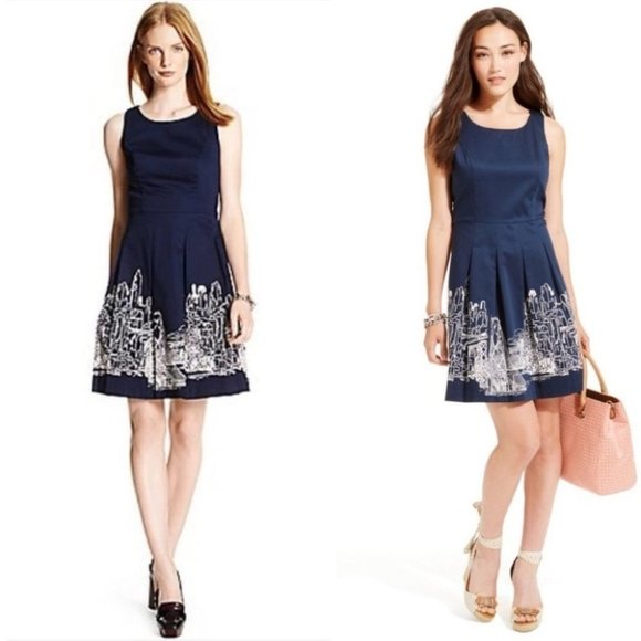 Tommy Hilfiger Navy NYC City Skiline Fit and Flare Sleeveless Mini Dress 4 (21) - Picture 1 of 11